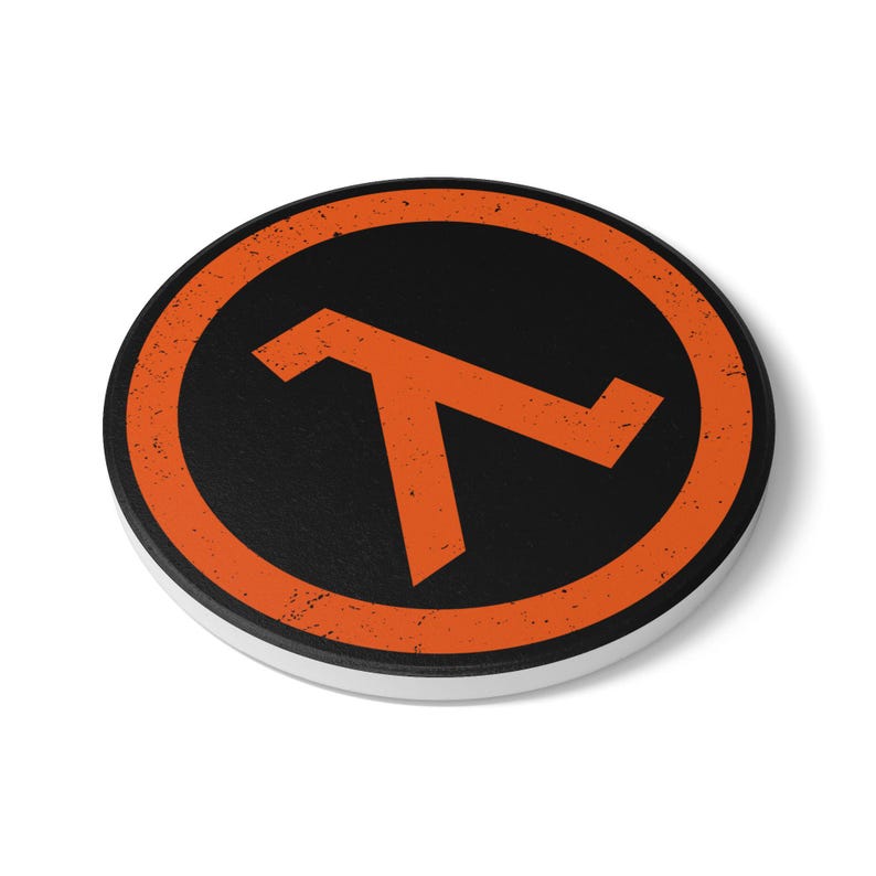 Half-Life Lambda Ceramic Coaster: Retro Video Game Fan Gift (Black/Orange) image 3
