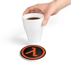 Half-Life Lambda Ceramic Coaster: Retro Video Game Fan Gift (Black/Orange) image 4