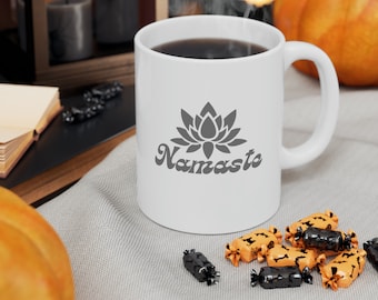 Namaste Yoga Coffee Mug Cup, Lotus Flower Mug Gift Ceramic Mug, 11oz