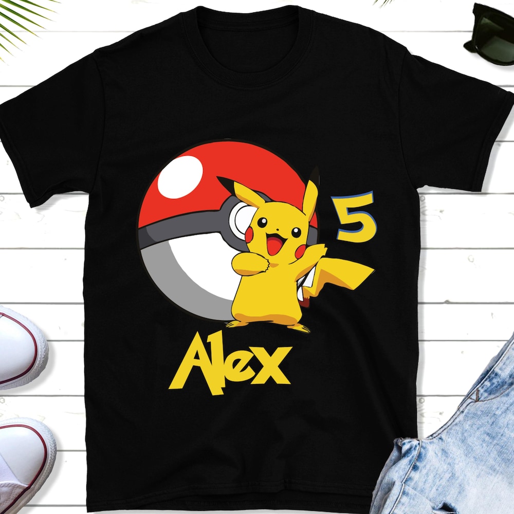 Custom Personalize Birthday Boy Shirt, Pikachu Cartoon Kids Toddler T-Shirt, Pokemon Birthday Family Shirt Bespoketshirt Collections