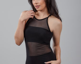 Power Mesh Tank with Cut-In Shoulders & Adjustable Straps