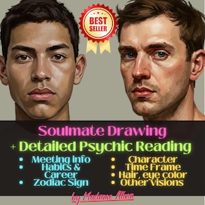 Soulmate Drawing, Detailed Psychic Reading, Future Husband Sketch, Love Reading, Zodiac Sign, Clairvoyant Vision, Destiny Reading