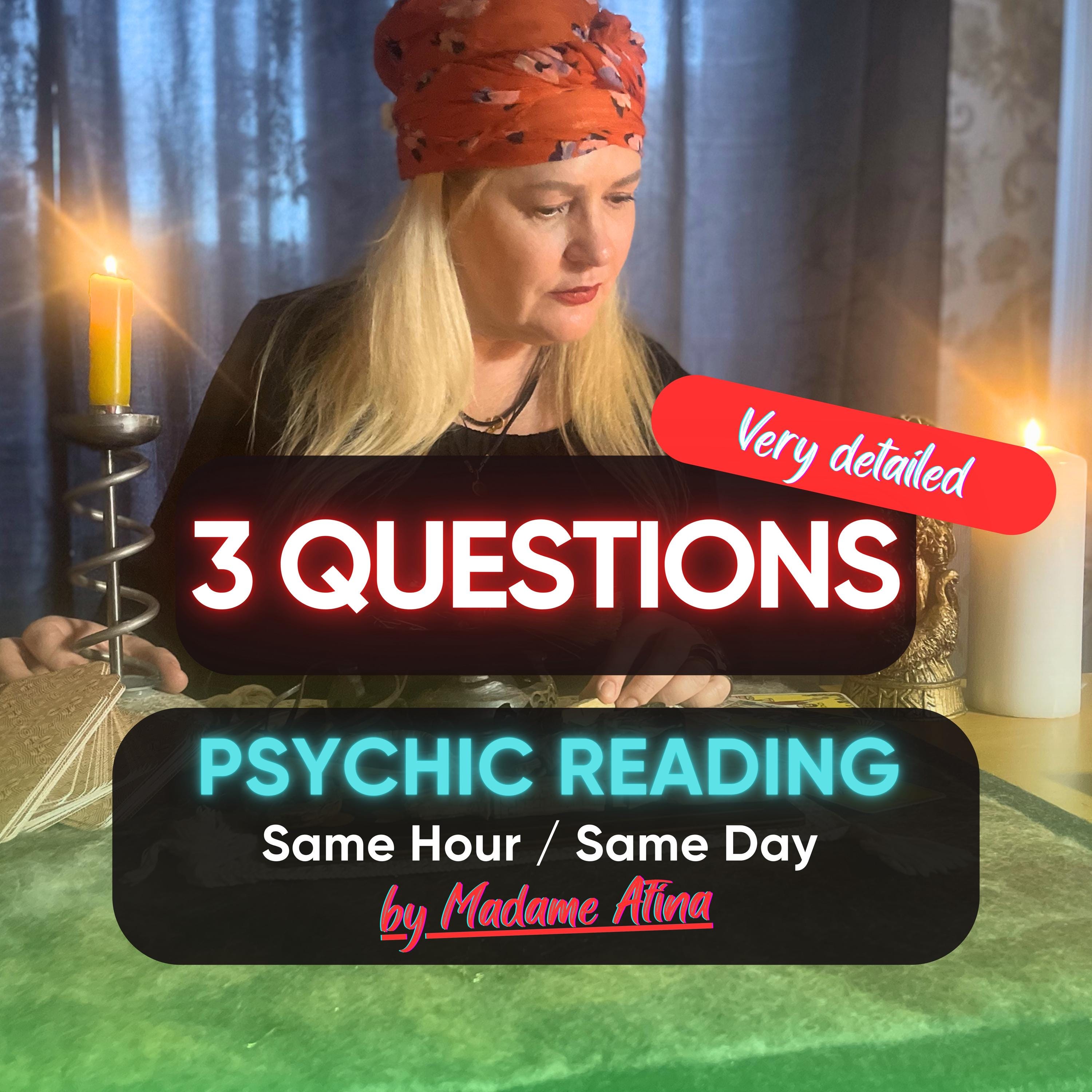 3 Question Psychic Reading, Same Day Tarot Answers, Accurate Detailed Reading by Madame Afina, Fast Spiritual Guidance