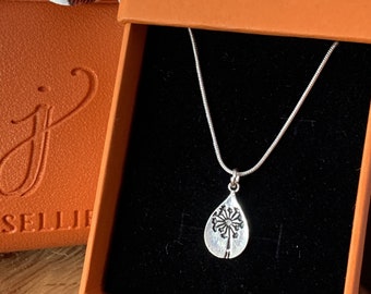 Silver Dandelion Hope & Strength Teardrop Necklace