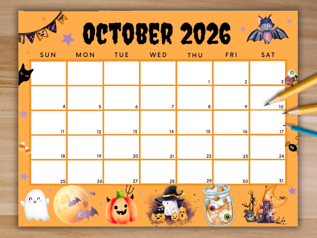 Editable October 2026 Calendar, Printable Cute October Calendar W