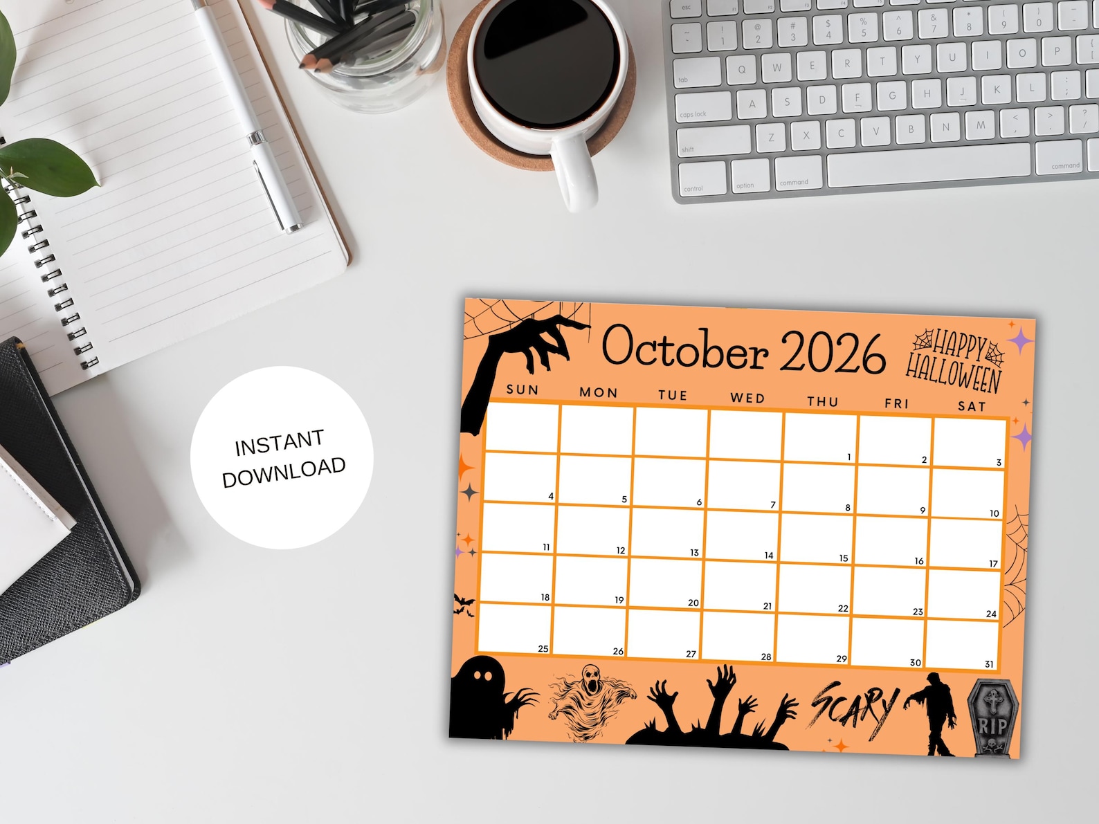 Editable October 2026 Calendar, Printable Scary Halloween Calendar ...