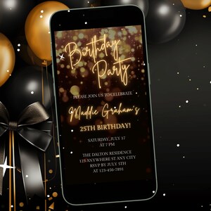 Gold Glitter Birthday Party Invitation Digital Invite Any Age- Animated Video Birthday Invite- Digital Invitation Party invite for Birthday