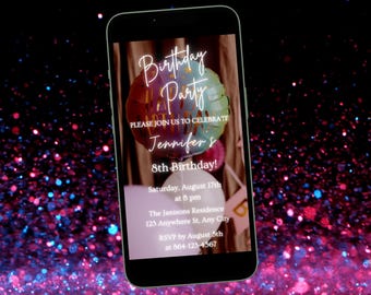 Colorful Birthday Party Invitation- Digital Invite- Birthday Invite w/ Birthday Balloons- Digital Invitation- Cute Birthday Party Invite