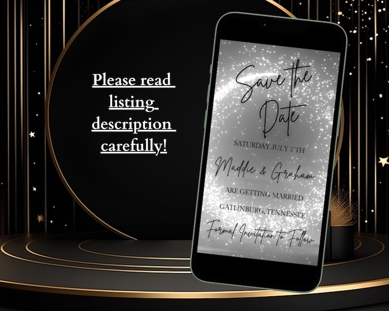 Editable Save the Date Wedding Invitation- Animated Video- Silver Wedding Invite w/ Sparkles- Digital Text Message Invite- Wedding Day