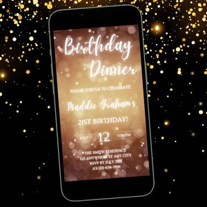 Gold Birthday Dinner Invite Digital Invite Any Age- Animated Video Birthday Invitation- Digital Invitation Party invite- Cute Birthday Party