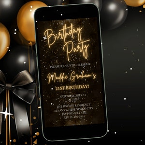 Gold Birthday Party Invitation Digital Invite Animated Video Birthday Invite- Digital Invitation Party invite for Beautiful Birthday Party