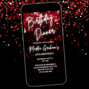 Red Birthday Dinner Invitation Digital Invite for Any Age- Animated Video Birthday Invite- Digital Invitation Party invite for Birthday