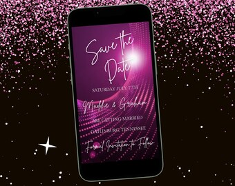 Digital Save the Date Invite- Cute Purple Wedding Invite w/ Sparkles- Elegant Wedding Day Digital Invite- Pretty Editable Wedding Invitation