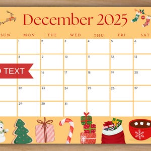 Editable December 2025 Calendar, Printable Christmas Calendar w/ Santas Reindeer, Monthly Planner, Cute Calendar, Kids School Schedule