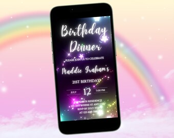 Colorful Birthday Dinner Invite Digital Invite Any Age- Animated Video Birthday Invitation- Digital Invitation Party invite- Birthday Lights