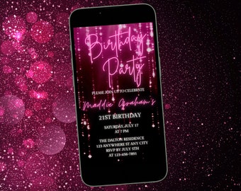 Rosa Geburtstags-Party Einladung Digitale einladen Animierte Video Geburtstag einladen- Digitale Einladung Party einladen- Glitzer-Geburtstags-Einladung