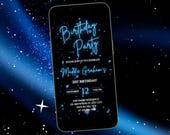 Editable Birthday Party Digital Invitation, Animated Video Birthday Invite w/ Blue Confetti- Party invite- Blue Digital Invite- Birthday