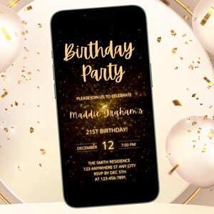 Gold Birthday Party Invitation Digital Invite Animated Video Birthday Invite- Digital Invitation Party invite for Beautiful Birthday Party