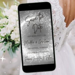 Bearbeitbar Save the Date Hochzeitseinladung - Animiertes Video - Silberhochzeit einladen mit Funkeln - Digitale Textnachricht einladen - Hochzeitstag