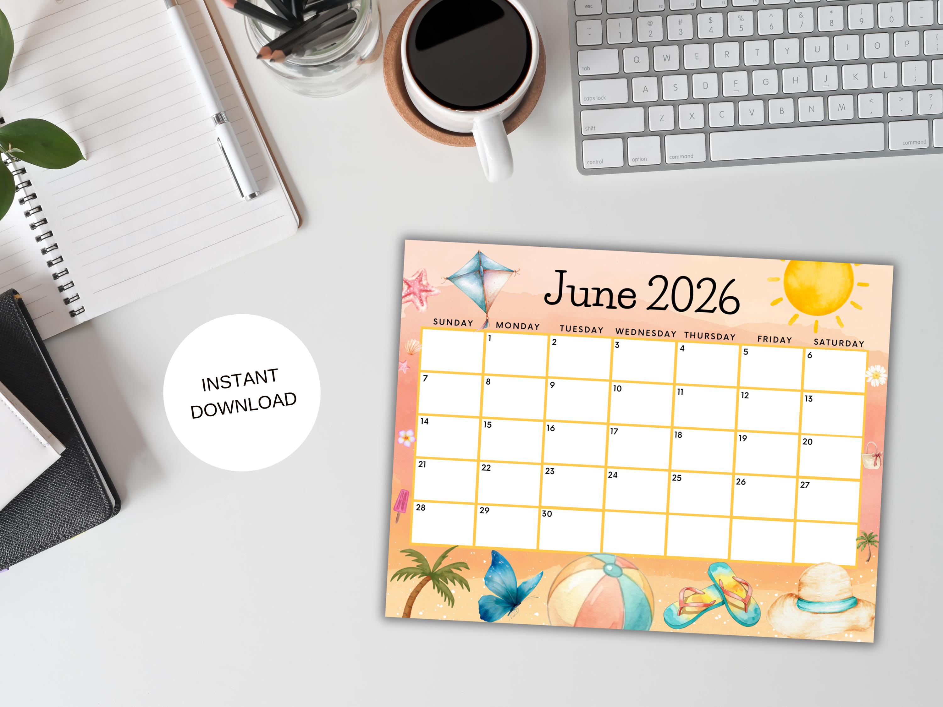 Printable June Calendar, Editable Summer Planner for Work Home Office ...