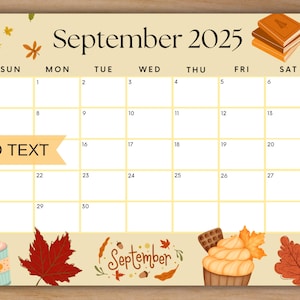 EDITABLE September 2025 Calendar, Printable Fall Calendar w/ Fall Leaves, Monthly Calendar, Homeschool Calendar, Kids School Schedule Cute