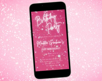 Rosa Geburtstagsfeier-Einladung Digital einladen Animiertes Video-Geburtstag einladen-Digitale Einladungs-Party einladen für schöne Geburtstagsfeier
