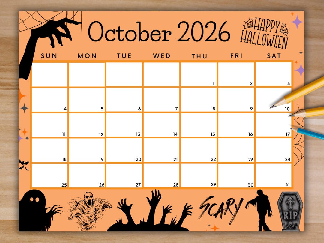 Editable October 2026 Calendar, Printable Scary Halloween Calendar ...