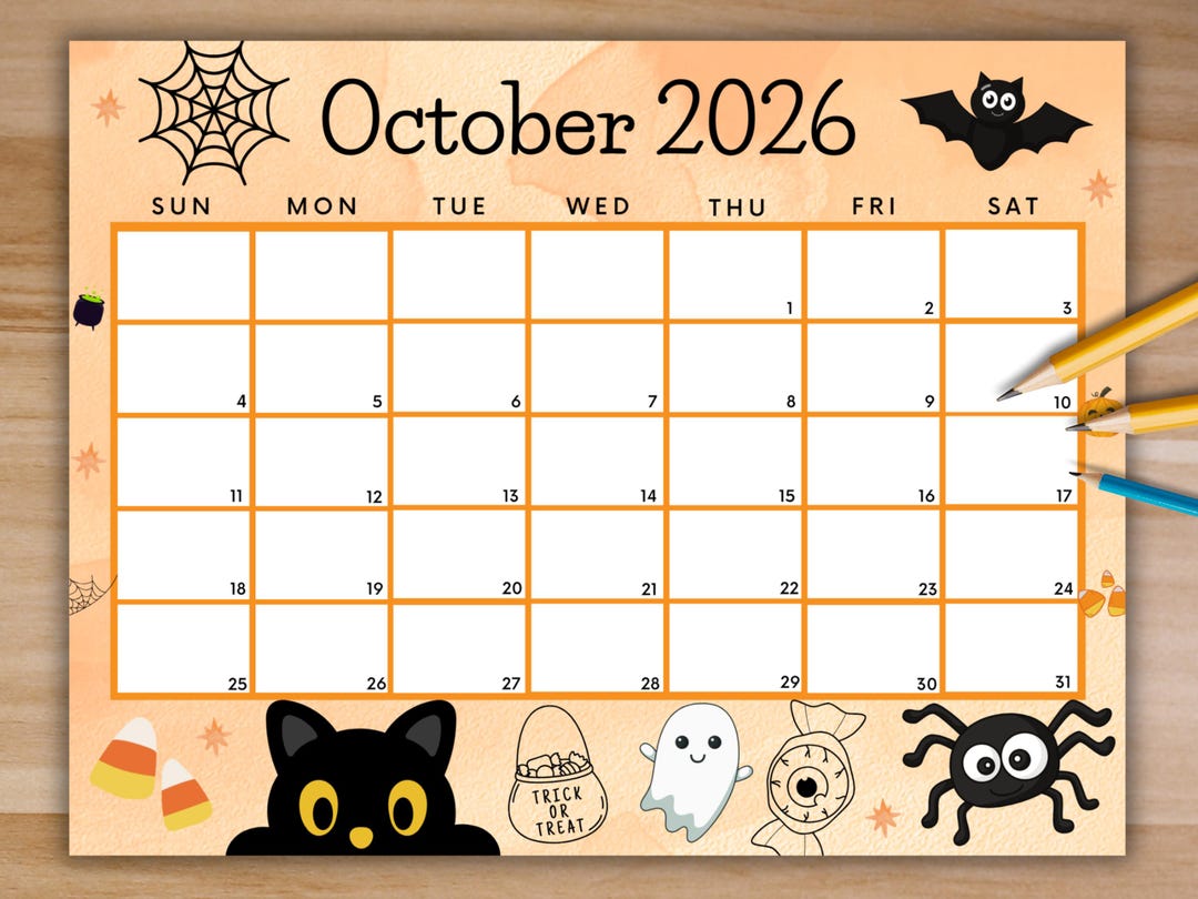 Editable October 2026 Calendar, Printable Happy Halloween Calendar W ...