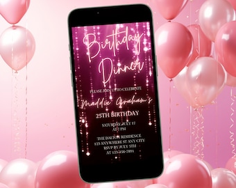 Rosa Geburtstagsessen-Einladung Digital einladen für jedes Alter - Animiertes Video Geburtstag einladen - Digitale Einladung Party einladen für Geburtstag