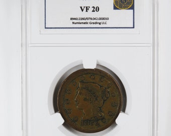 Braided Hair Cent, 1852, NGL graded VF20