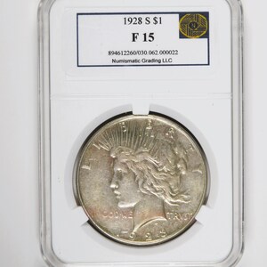 Peace Silver Dollar, 1928-S, NGL graded F15