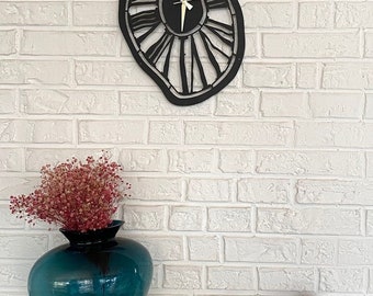 Dali Melting Clock Metal Wall Decor | Salvadore Dali Golden Wall Clock , Personalised Gift, Line Art