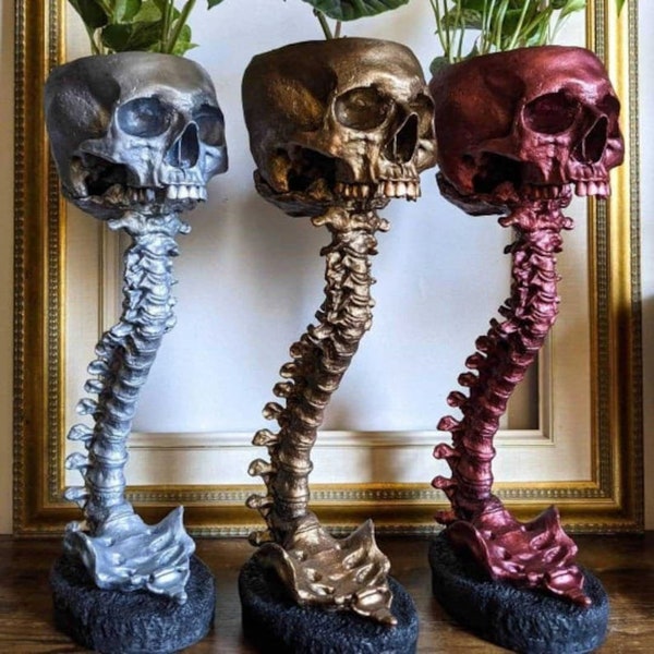 Creepy Planter Skull Pot for Goth Gift & Unique Halloween Planter Pot, Succulent Resin Human Skull, Creepy Goth Sculpture Indoor Home Decor