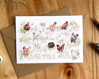 Ab 2,30 Euro: Postkarte - Hühner und Küken | Karte mit Umschlag (opt.) | Hühner Postkarte zu Ostern | Küken und Hühner Osterkarte