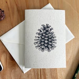 Ab 2,70 Euro: Graspapier-Klappkarte – Tannenzapfen als Tuschezeichnung | A6 Karte als Grußkarte | Lineart Zeichnung mit Zapfen, Wald, Natur