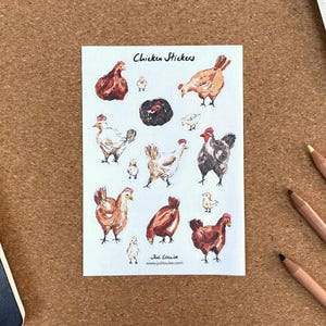 Stickerbogen – Hühner- und Küken-Aufkleber in Aquarellfarben | A6 Bogen zum dekorieren, verschenken, für Bulletjournals, Planner, Scrapbooks