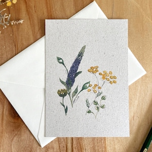 Ab 2,30 Euro: Graspapier-Postkarte – Sommerblumen in Aquarellfarben | A6 Karte als Geburtstagskarte, Grußkarte | Motiv mit Blume, Wildblumen