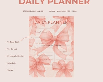 Daily Planner Printable | Pink Bow Aesthetic | Self Care PDF | Instant Download