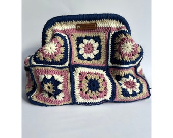 handmade flower granny square clutch