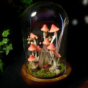 Feen-Nachtlicht unter Glasglocke, beruhigender Kristall, leuchtende Pilze und konservierte Pflanzen, handgemachtes verzaubertes Dekor, Geschenk
