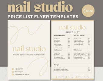 Folleto de lista de precios para salón de uñas: Plantillas de Canva beige (4 opciones)