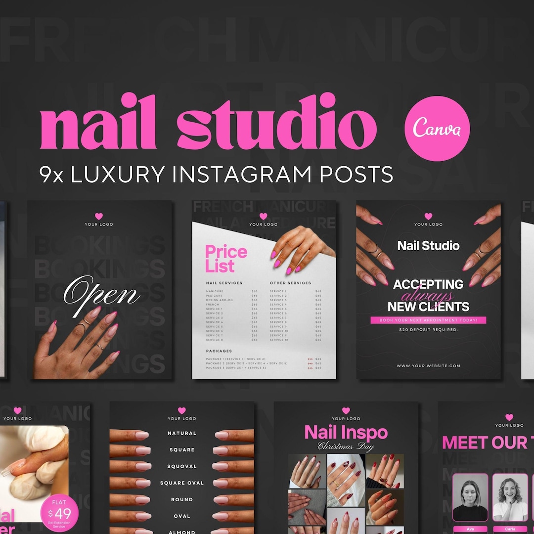 Nail Salon Instagram Post Templates: 9x Nail Tech Social Media ...
