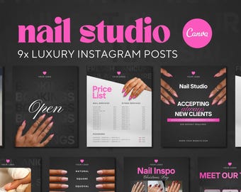 Plantillas para publicaciones de Instagram de salones de uñas: 9 consejos esenciales para redes sociales sobre tecnología de uñas (Canva editable)