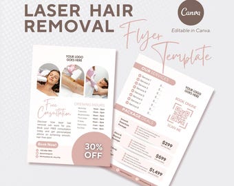 Plantilla de volante de depilación láser rosa: Marketing editable para salones de belleza (Canva)