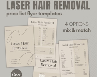 Folleto de lista de precios de depilación láser: Plantilla de clínica beige (Canva editable)