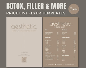 Folleto de lista de precios de la clínica / Botox, rellenos (Canva editable)