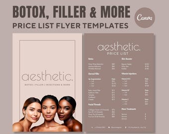 Folleto de lista de precios para salones de belleza: Botox y rellenos (Canva editable)