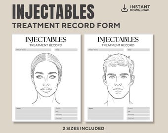 Registro de tratamiento con inyectables: Formulario de bótox y rellenos dérmicos (A4 + Carta EE. UU.)