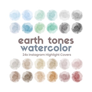 24 Earth Tones Watercolor Instagram Highlight Covers | Aesthetic Neutral Highlight Cover | 24 Boho Nature Colors IG Story Cover Icons
