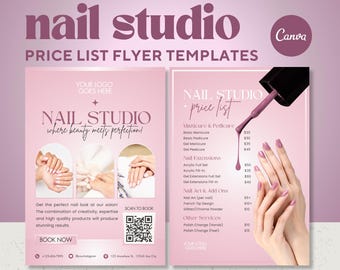 Folleto de lista de precios de salón de uñas rosa: Plantilla de Canva editable de lujo